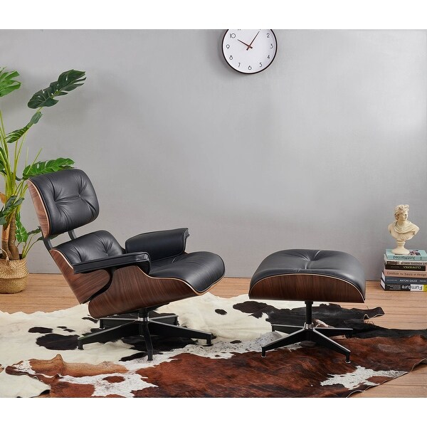 Mid century Modern Leather Arm Chair and Ottoman Set On Sale
