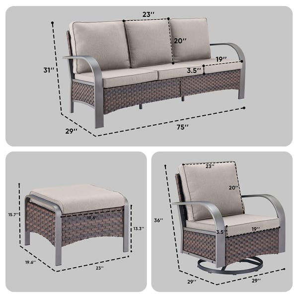 dimension image slide 4 of 48, Pocassy Outdoor Patio Furniture Set
