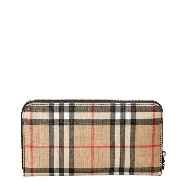vintage check and leather zip card case