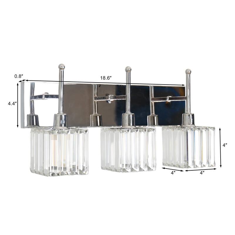 3-light Glass Rectangular Bathroom Vanity Light Wall Light