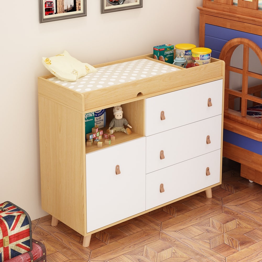 45inch Hidden Trash Storage, Nursery Dresser w/Changing Station White