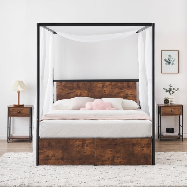 Queen Bed Canopy Frame - Vier Post Luifel Bedframe Alleen, Robuust Metalen Canopy