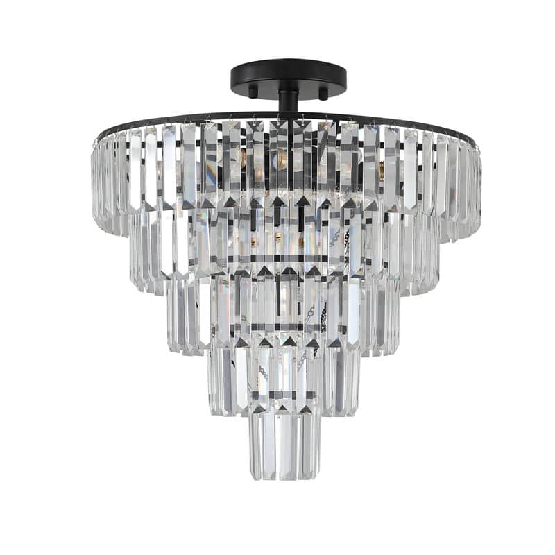 20-Inch Black Crystal Chandelier, Modern 10-Light Flush Mount, Elegant Lighting for Living/Dining/Bedroom (No Bulbs) - 20"