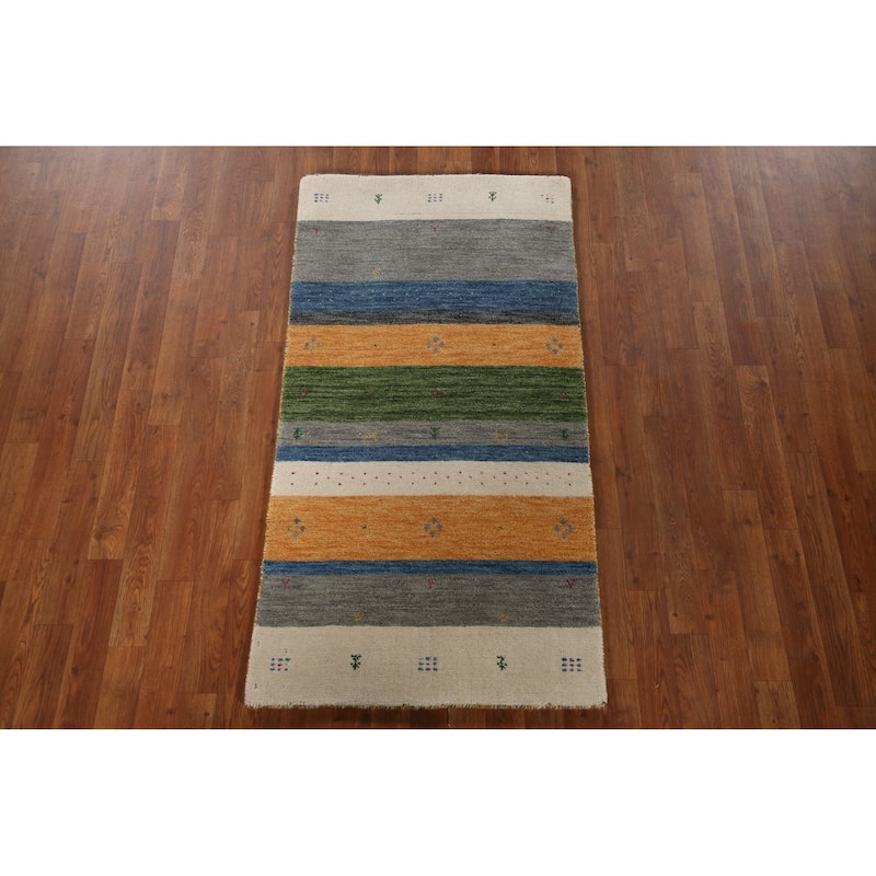 Striped Gabbeh Indian Rug Handmade Wool Carpet - 2'7"x 4'11"