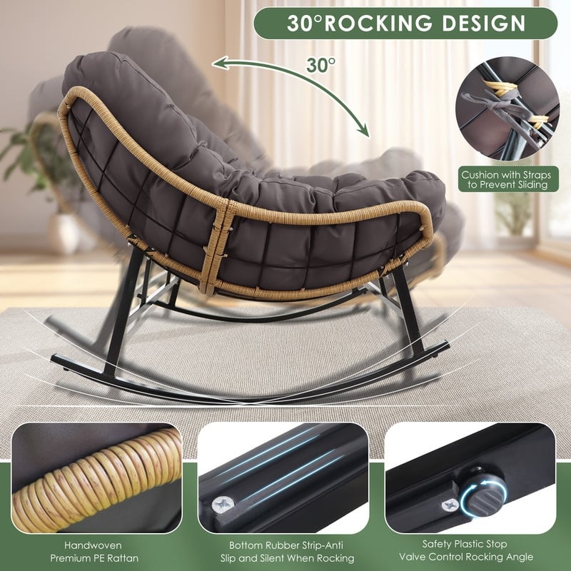FINCATI Oversized Double Rocking Chair Outdoor Indoor, 40" D x 58" W Double Papasan Rocking Chair with Padded Cushion