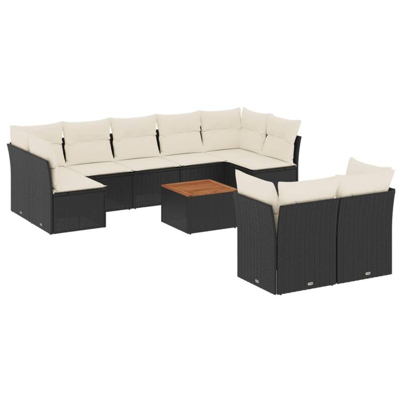 vidaXL Patio Sofa Set with Cushions Outdoor Furniture 10 Piece Poly Rattan - 21.7 x 21.7 x 14.6