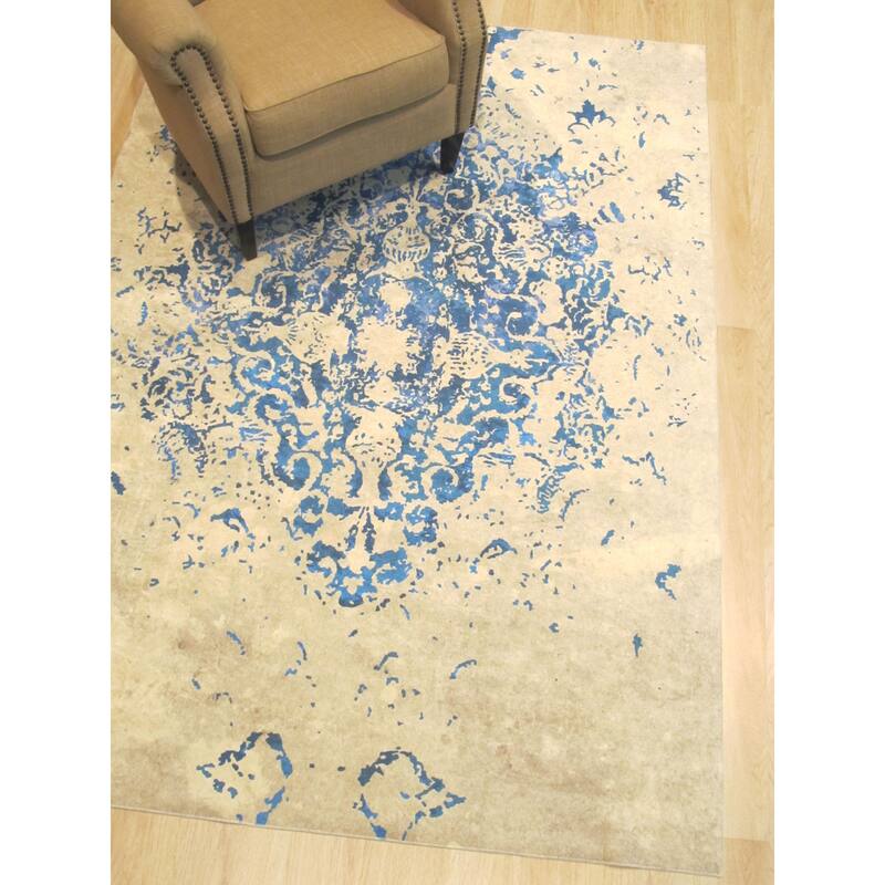 Blue Distressed Bohemian Moderno Medallion Rug by , Stylish and Trendy Area Rug for Adding Bohemian Elegance to You