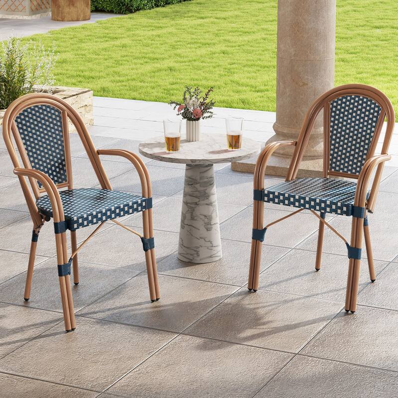 Gymax Outdoor French Bistro Chairs 4 PCS w/ Armrests Galvanized Metal