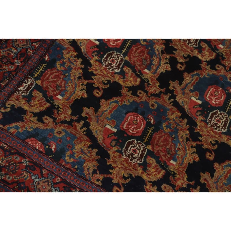 Hand Knotted Oriental 100% Wool Carpet Traditional Floral Navy Blue & Blues Senneh Area Rug - 6' 5'' X 4' 3''