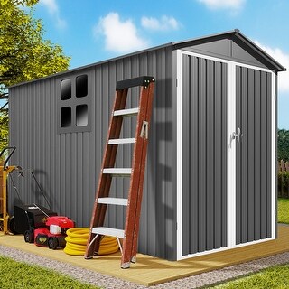 10 ft. x 5.5 ft. Metal Shed with Window, Tracks and Fixtures ...