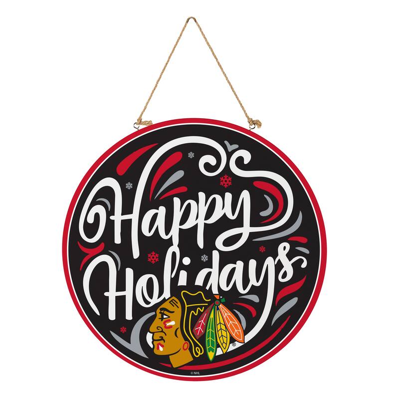Chicago Blackhawks 18" x 18" Happy Holidays Door Décor Wall Sign - 18" x 18"