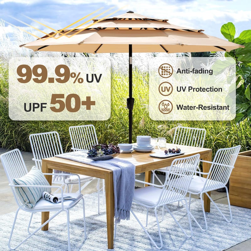 Outdoor Round Patio Vented Umbrella, Crank Handle, Push Button Tilt