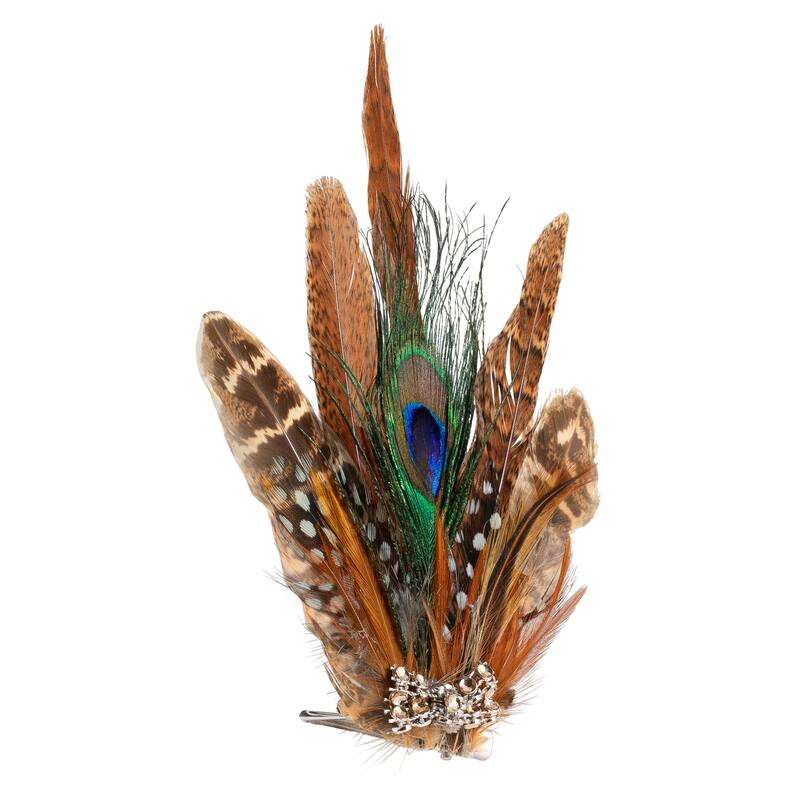 Peacock Feather Christmas Clip-On Ornament - 6" - Brown, White and Green