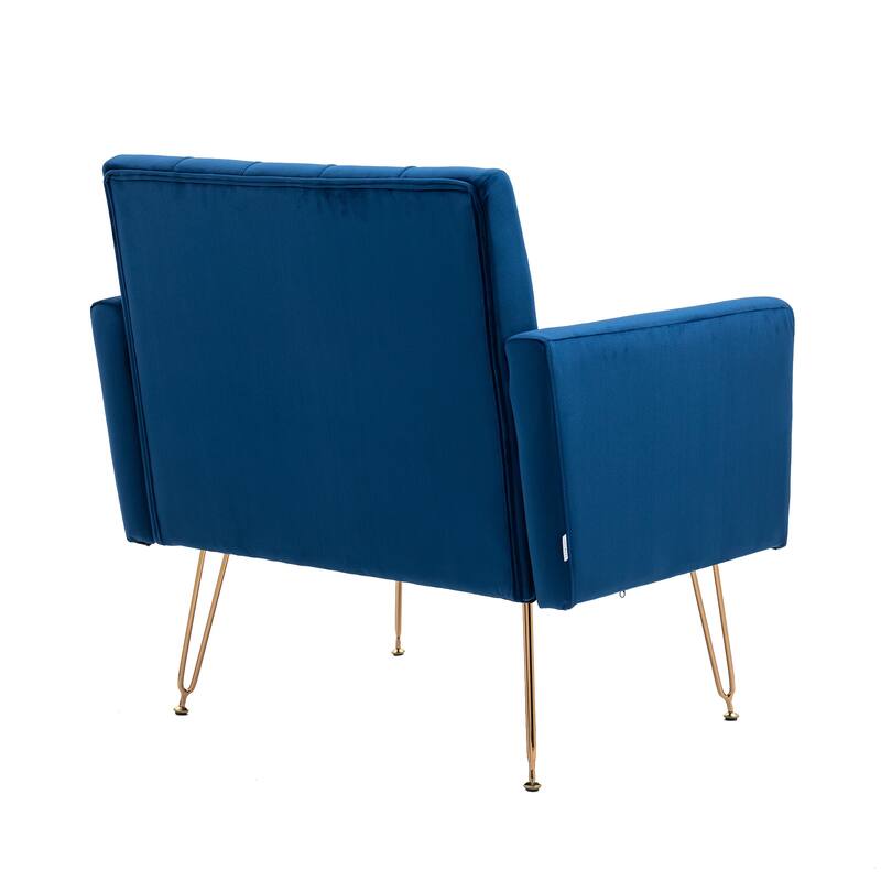 Velvet Upholstered Armchair Single Sofa Modern Tufted Reading Chairs Gold Metal Leg Wingback Chairs for Living Room Bedroom