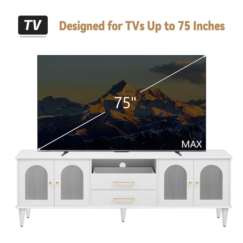 68.9'' Tv Stand For Tvs Up To 75 Inches,Entertainment Center Media Console With Fluted Glass Doors And Five Solid Wood Legs