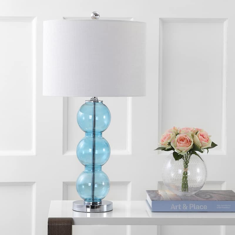 Ella 27" Glass Triple-Sphere LED Table Lamp, Mercury Silver/Chrome (Set of 2) by JONATHAN Y
