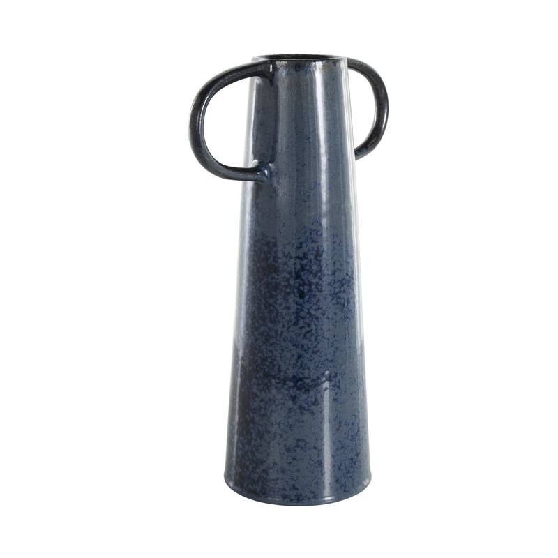 Ceramic Textured Cone Decorative Vase with Curved Handles - Dark Blue - Roche River Decor