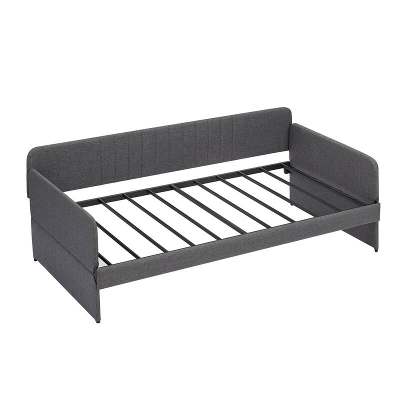 Grey Metal Daybed with Trundle, Twin Size, Space-Saving Design