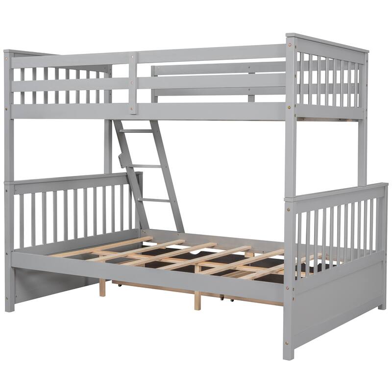 Twin-Over-Full Bunk Bed with Ladders and Two Storage Drawers in Gray