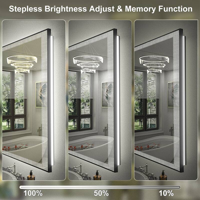 KIOTEE Metal Frame Frontlit & Backlit Anti-Fog Tempered Glass Bathroom Vanity Mirror Wall Mirror with ETL and 3-Year Warranty