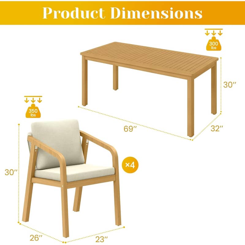 5-Piece Patio Dining Set Table & Chairs - N/A