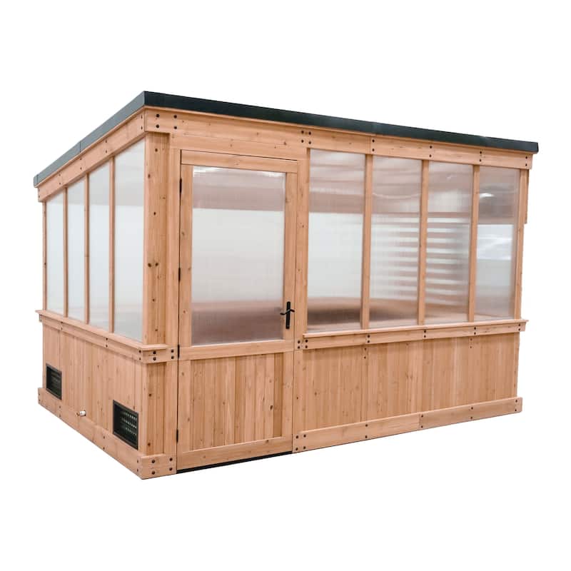 Backyard Discovery Zalie 11' x 7' Cedar Wood Greenhouse Kit, PowerPort - 11'5" x 7'2"