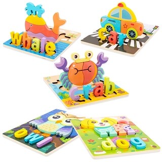 8 Pack Wooden Puzzles for Toddlers Jigsaw Puzzles with Words