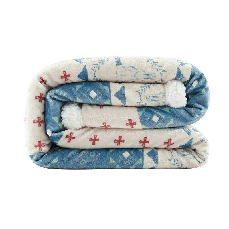 Indigo Hill by HiEnd Accents Campfire Sherpa Fleece Throw, 1PC or 3PC