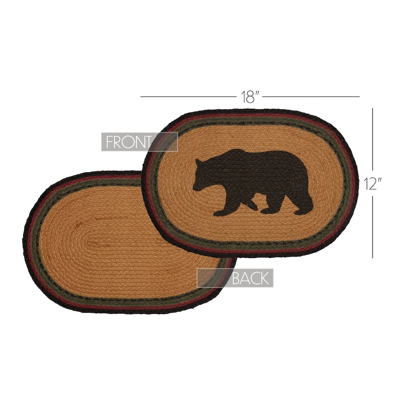 Wyatt Stenciled Bear Jute Placemat Oval Set of 6 12x18 - Placemat 12x18