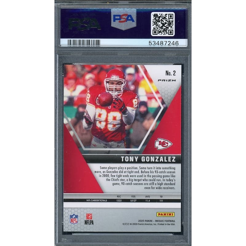 Tony Gonzalez 2020 Panini Mosaic Red Football Card #2 Graded PSA 10 - 8'6" x 11'6"