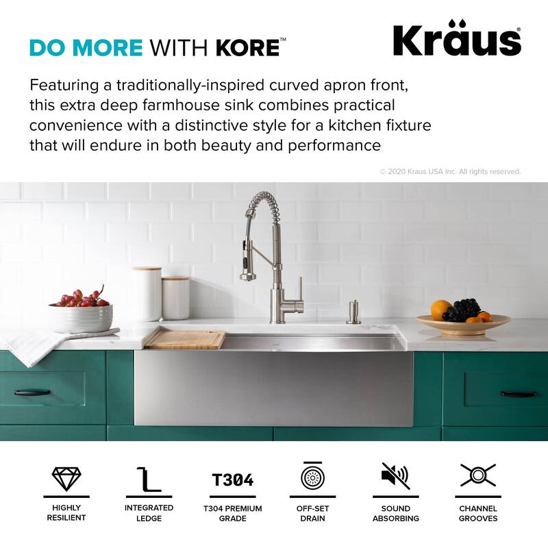 Kraus Kore 35-7/8" Farmhouse Single Basin Stainless Steel Kitchen Sink