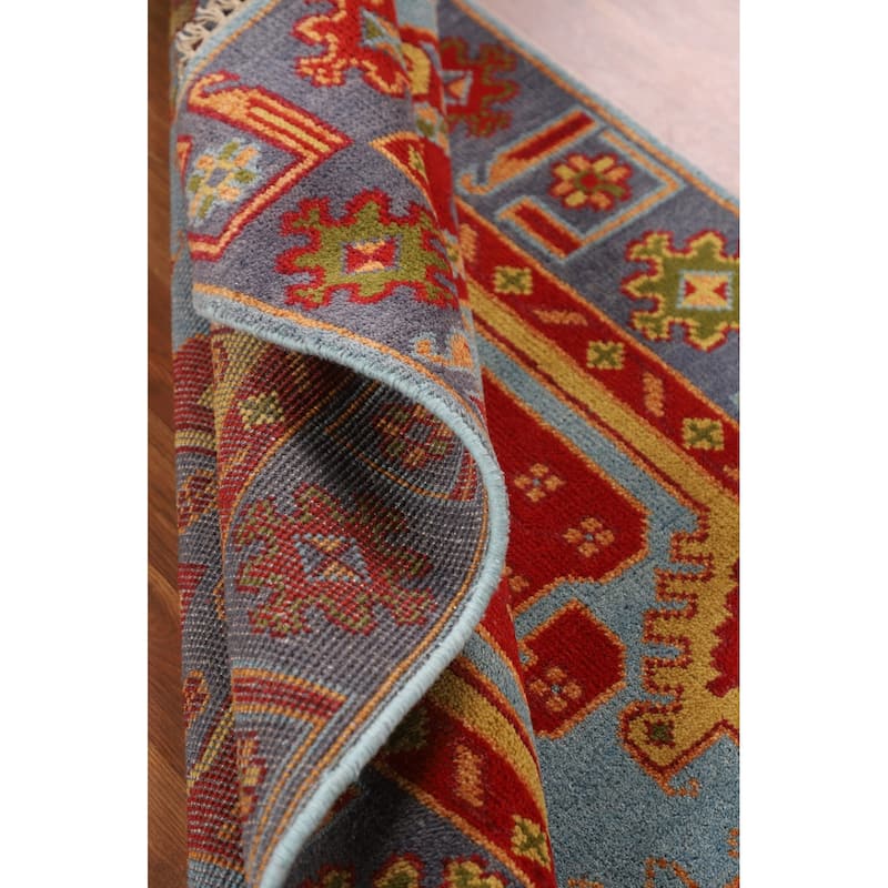 Geometric Kazak Oriental Foyer Rug Hand-Knotted Wool Carpet - 3'11"x 5'11"