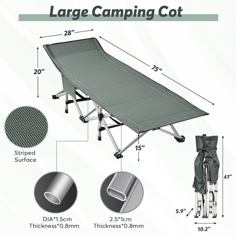 Outdoor Folding Camping Cots with Removable Cotton Mattress, 500 lbs