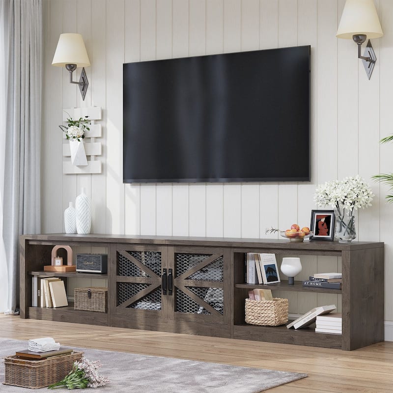 Gymojoy 78.7" Farmhouse TV Stand with LED Lights, Rustic Entertainment Center for 55-90" TV, Wood Media Console. - 78"W.