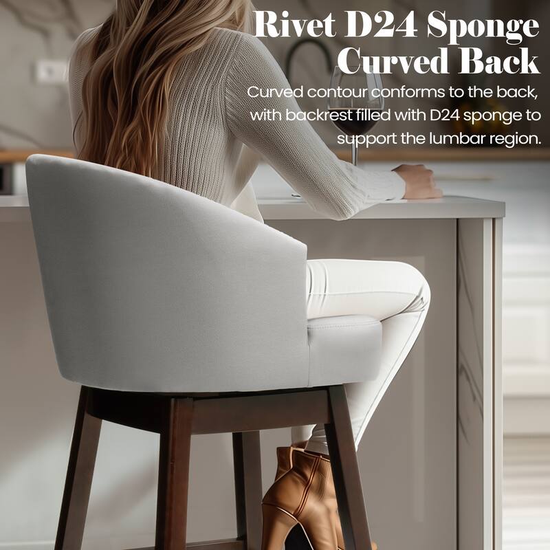 26.4"/31.9"H Height Upholstered Solid Wood Swivel Bar Stools