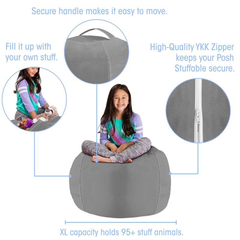 Kids' Stuffed Animal Storage Bean Bag Chair Cover or Toy Organizer