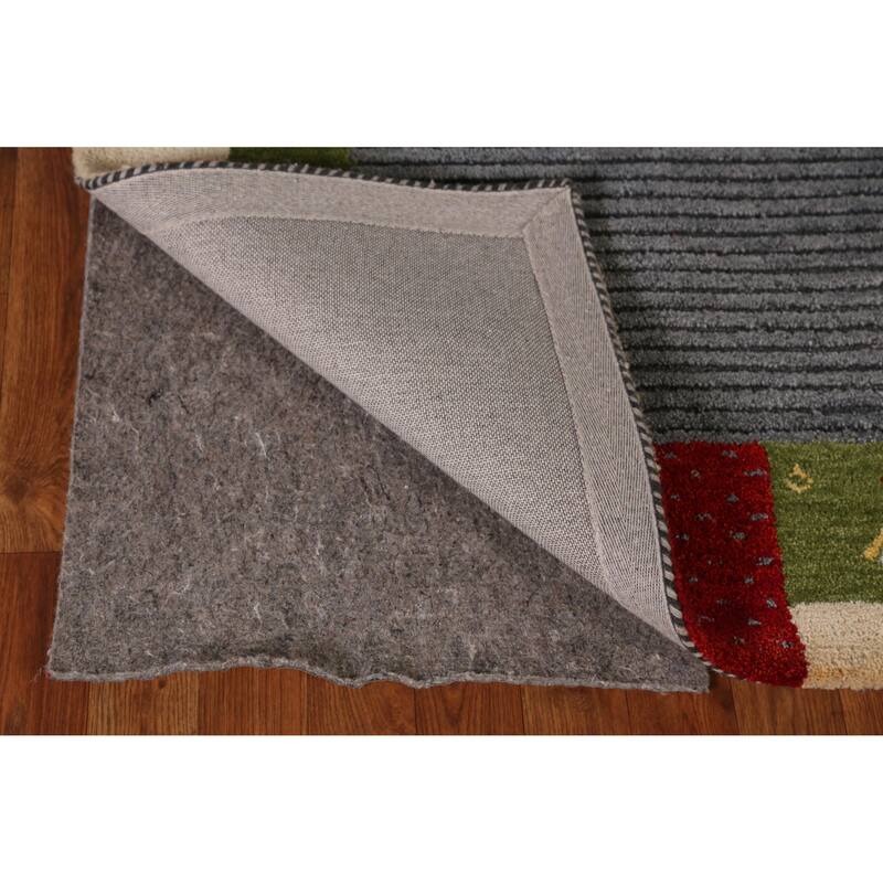 Striped Geometric Gabbeh Indian Area Rug Hand-Tufted Wool Carpet - 5'3" x 7'7"