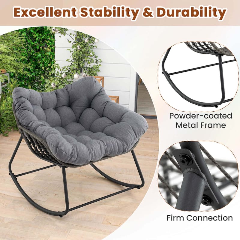 Costway 1/2 PCS Outdoor Rocking Chair Oversized Patio PE Wicker Egg