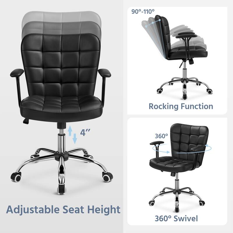 Yaheetech Mid-Back PU Leather Upholstered Office Chair with Padded Arms&Rolling Wheels