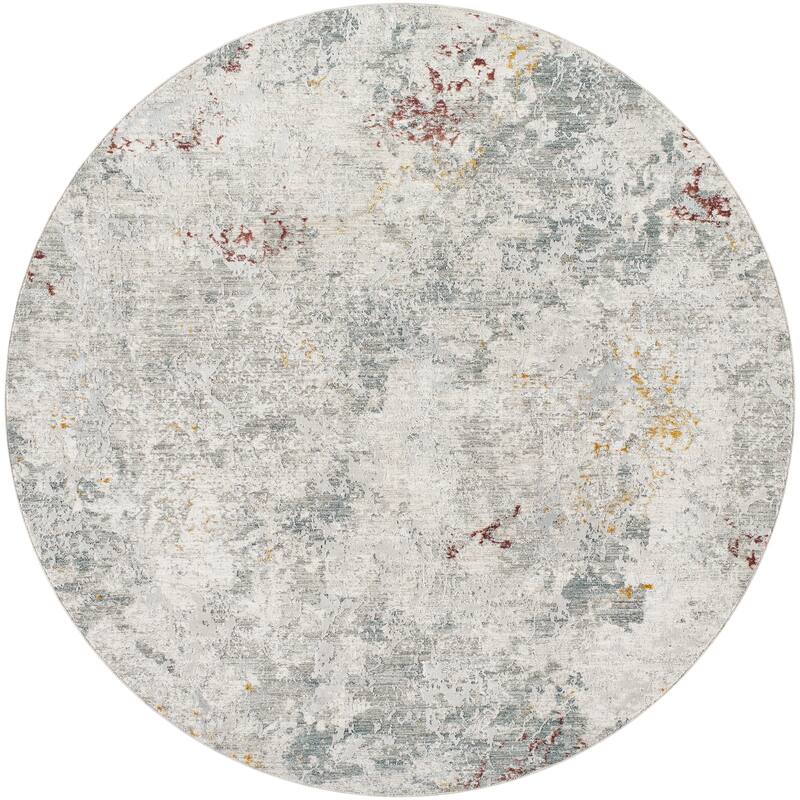 Livabliss Vintage Dresden Abstract Area Rug - 5'3" x 5'3" Round - White/Gray/Medium Gray/Light Slate/Rust/Mustard