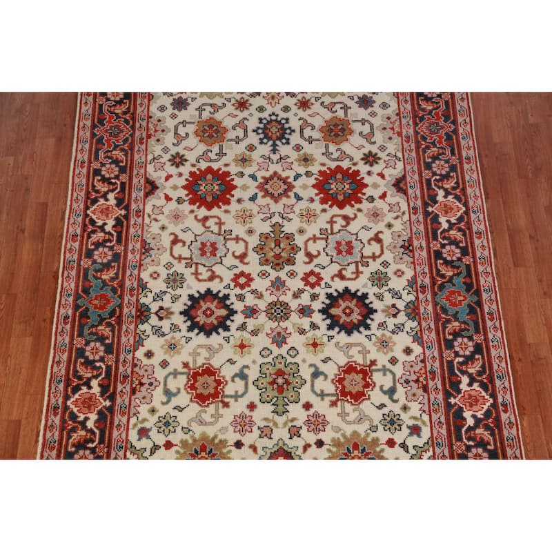 Hand Knotted Oriental 100% Wool Carpet Transitional Geometric Beige & Ivories Oushak Area Rug - 9' 1'' X 5' 11''