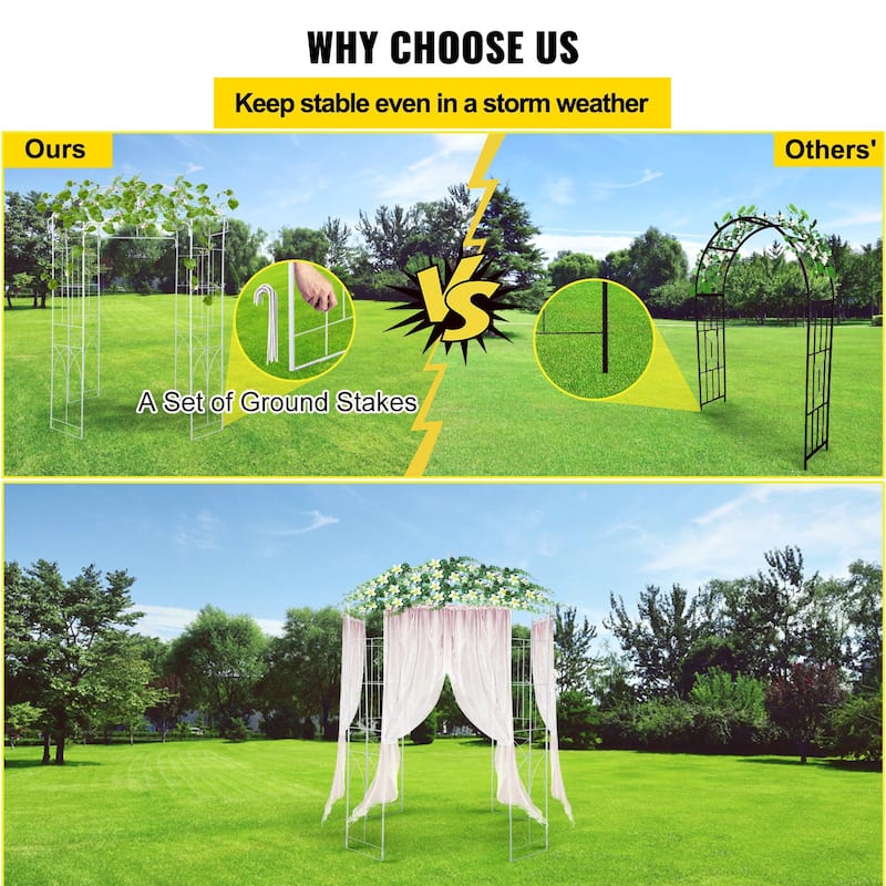 Outdoor Metal Garden Arbor Arch, Birdcage Trellis for Climbing Plants