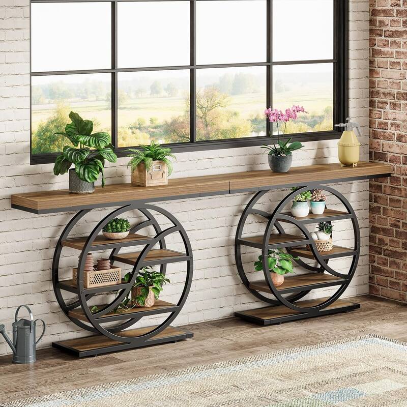 6 Tiers Console Table, 47 Inches Industrial Entryway Table with Metal Frame