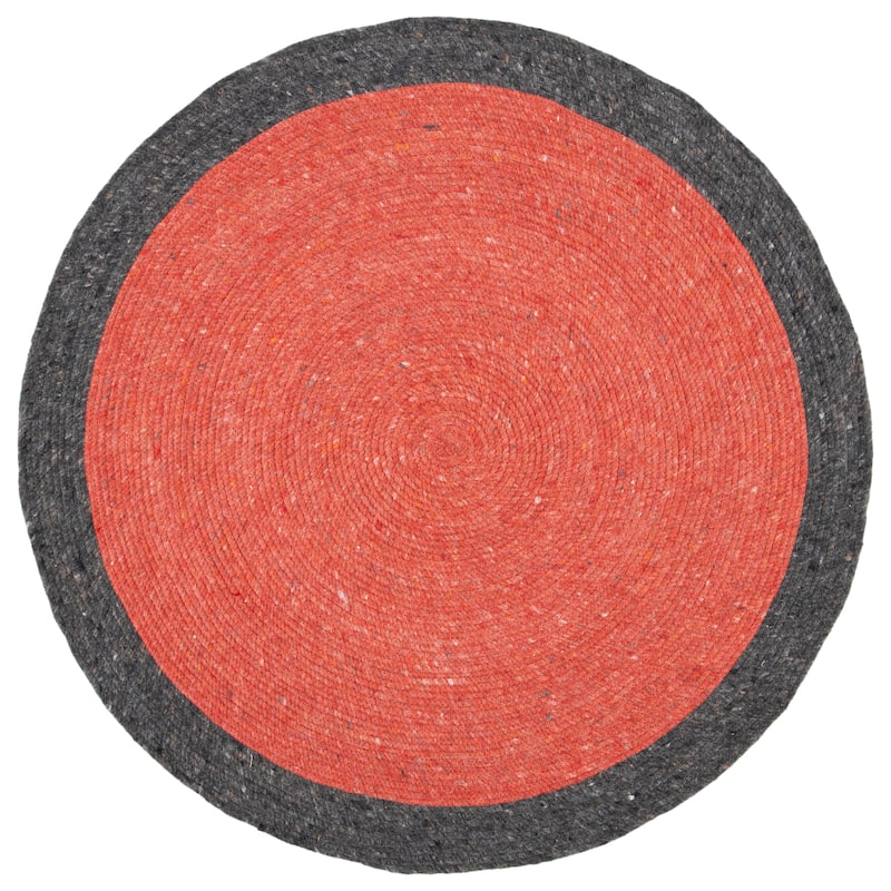 SAFAVIEH Handmade Braided Zane Wool Rug - 4' Round - Red/Black