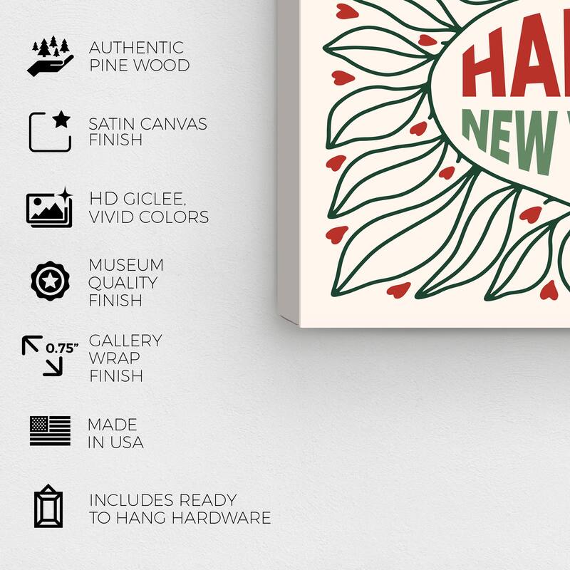 Wynwood Studio Canvas Holiday and Seasonal Happy Holidays Leaf Frame Red Modern & Contemporary Wall Art Canvas Print