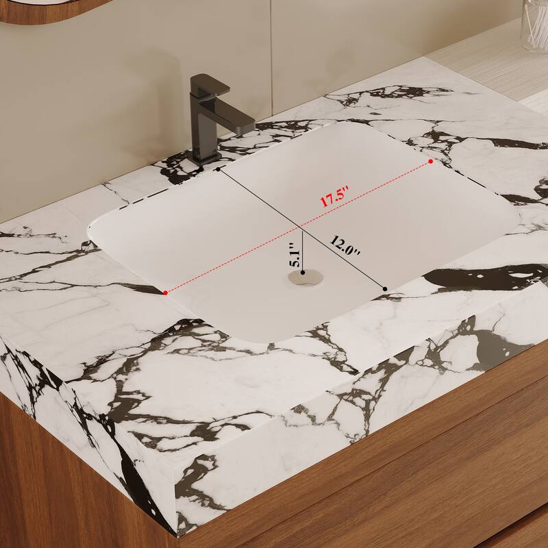 GDFStudio - Modern 31.5" Wall-Mounted Bathroom Vanity with Sintered Stone Top, Ceramic Undermount Sink & Soft-Close Drawers