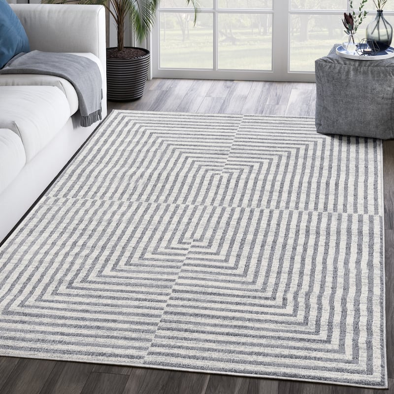 Abani Rugs MIST MIS170A Cream Grey Op Art Area Rug - 4' x 6' - Grey