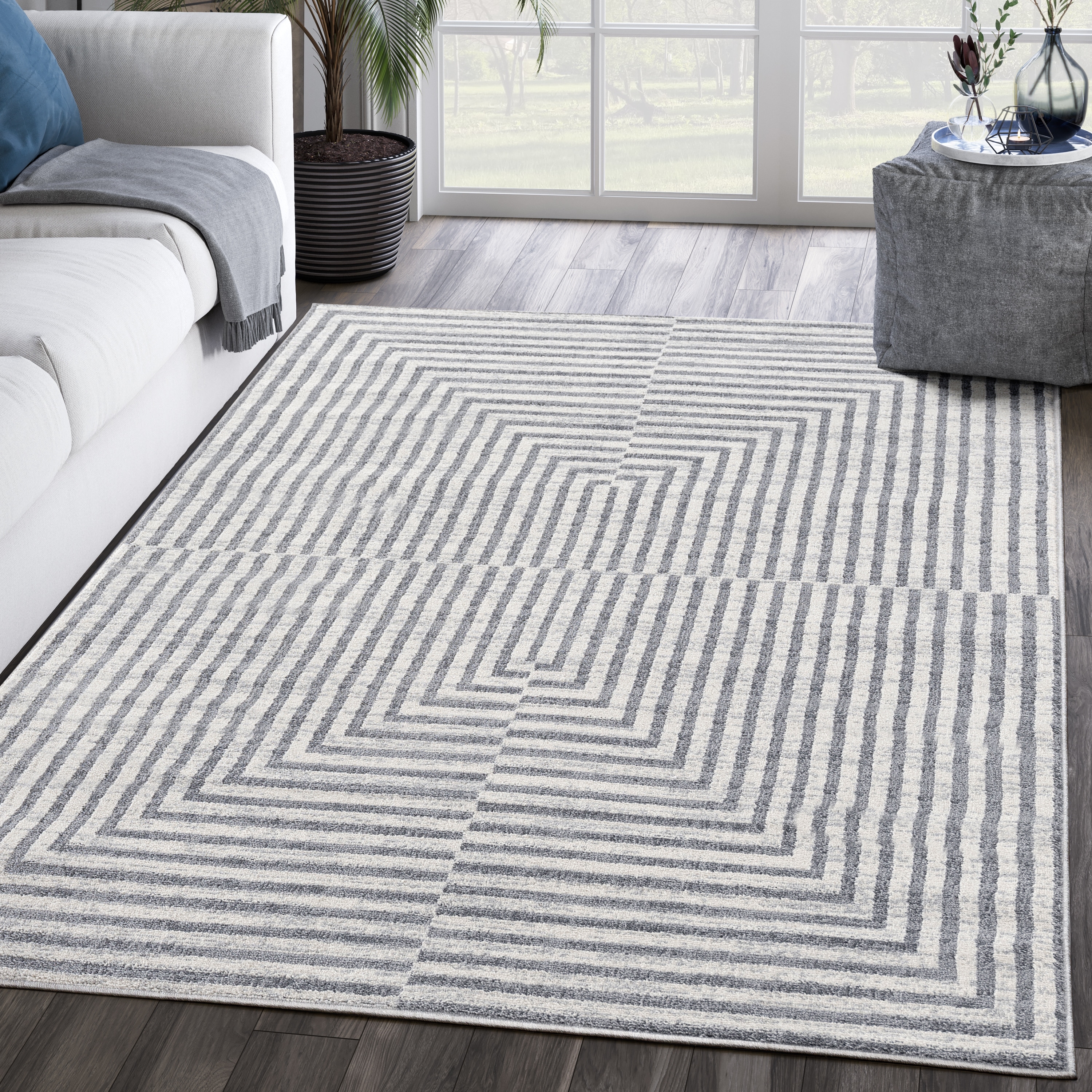 Abani Rugs MIST MIS170A Cream Grey Op Art Area Rug