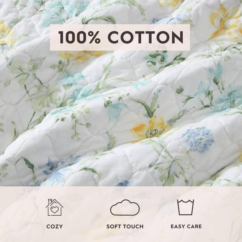 Laura Ashley Poppy Meadow Cotton Reversible Blue Quilt Set