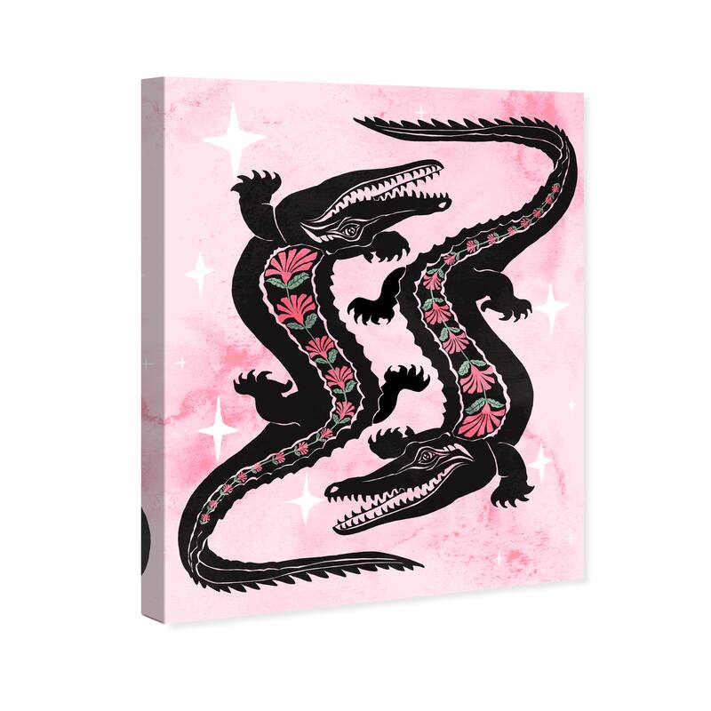 Wynwood Studio Canvas Animals Crossing Floral Gators Black and Modern & Contemporary Wall Art Canvas Print